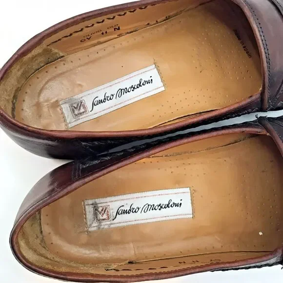 Sandro Moscoloni Leather Tassel Loafers Men's 11N Brown Olivio Gld Slip On Shoe - Picture 12 of 12